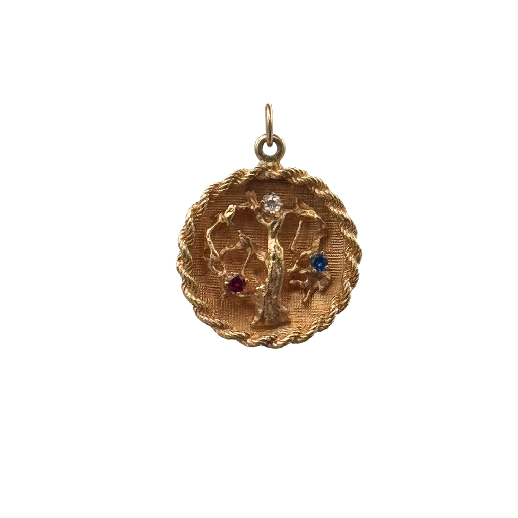 14K Yellow Tree of Life Round Charm -