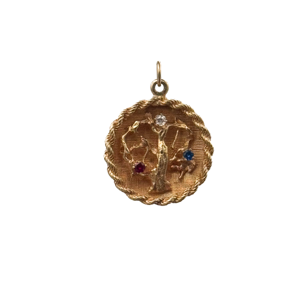 14K Yellow Tree of Life Round Charm -