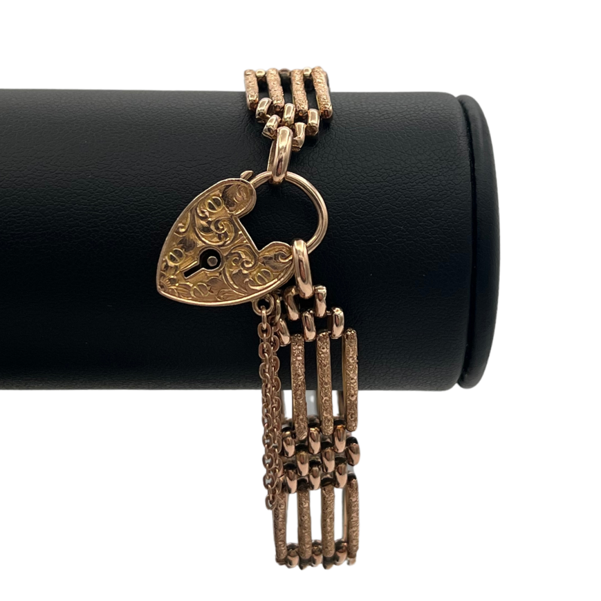 Antique Late-Victorian 9k Rose Gold Padlock and Gate Link Bracelet (c. 1870-1901) - Daise exclusive jewellers