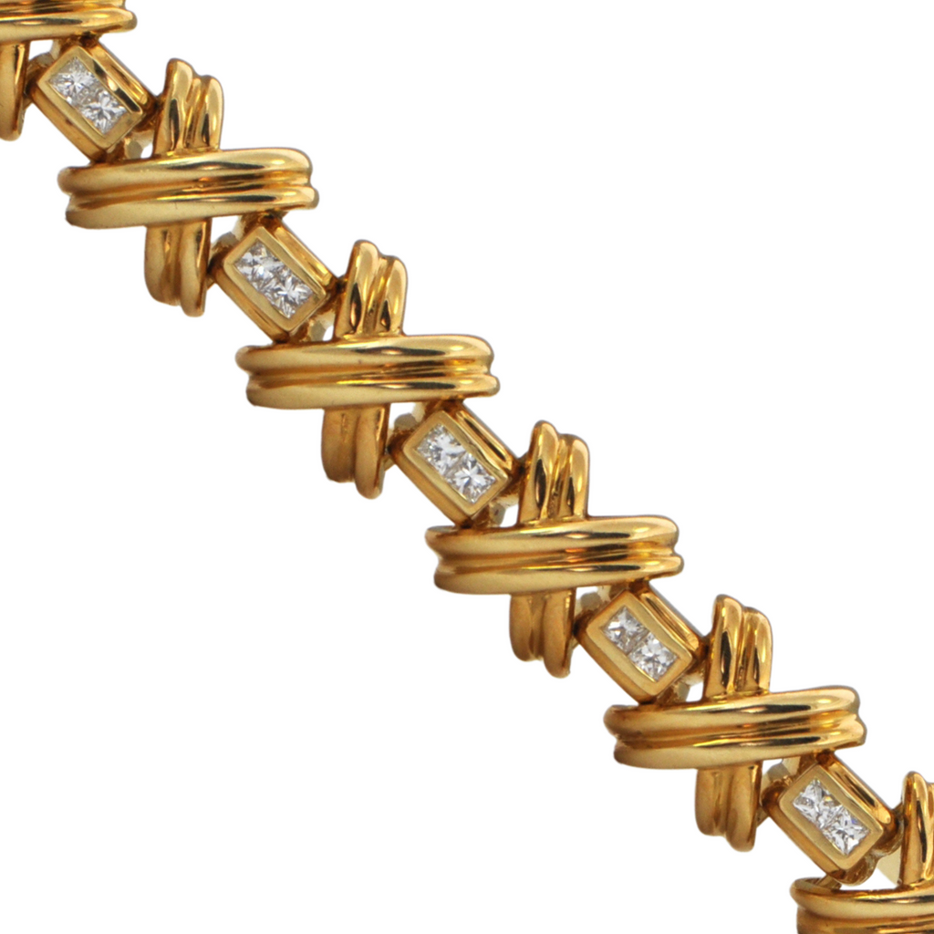 Estate Diamond 18k Gold 'X' Link Bracelet + Montreal Estate Jewelers