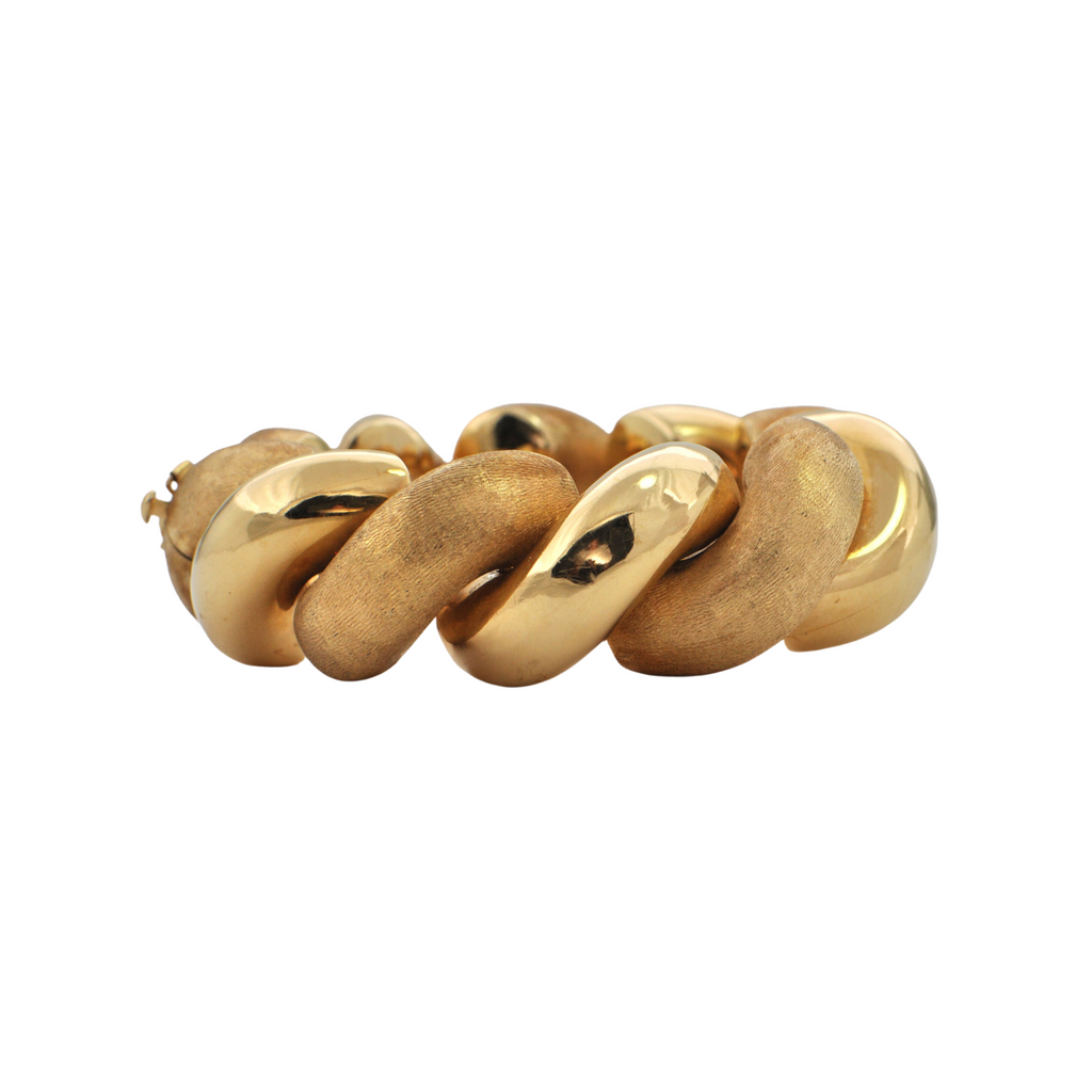 Vintage Italian 18k Gold High Polish and Florentine Finish Link Bracelet +Montreal Estate Jewelers