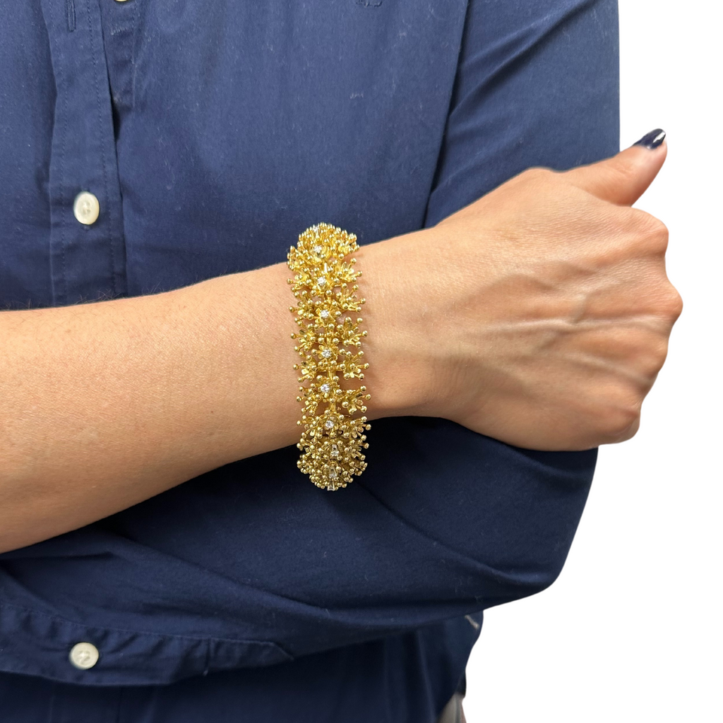 Vintage Birks Diamond 18K Gold Floral Link Bracelet + Montreal Estate JewelersVintage Birks Diamond 18K Gold Floral Link Bracelet + Montreal Estate Jewelers
