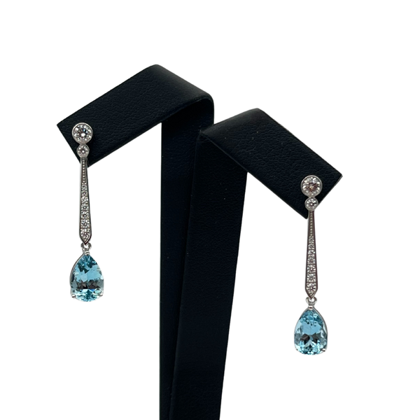 Daisy Exclusive Diamond and 3.36ct Aquamarine pear drop earrings -1
