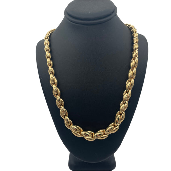 Vintage Italian 18k hallow yellow gold graduated fancy link with high polish finish 10mm to 5mm width. Fancy swivel lobster clasp.