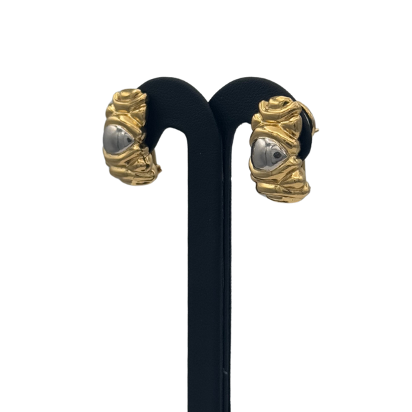 Vintage 18K 2 Tone Gold Solid Shrimp Style Earrings