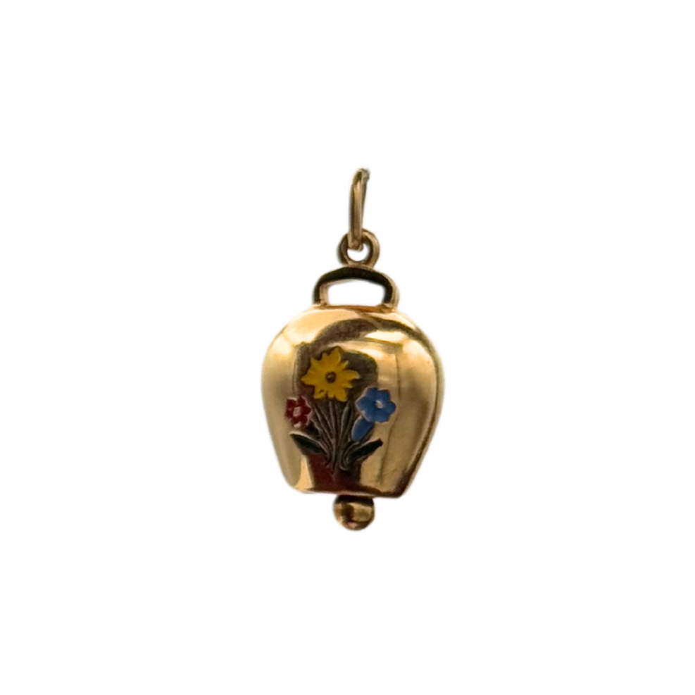 Vintage 18K Yellow Gold Cowbell Charm 