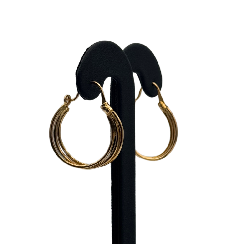Vintage 18K Yellow Gold Triple Wire Effect Hoop Earrings