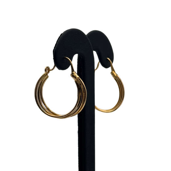 Vintage 18K Yellow Gold Triple Wire Effect Hoop Earrings