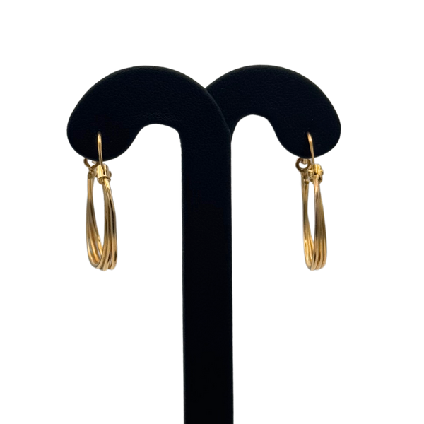 Vintage 18K Yellow Gold Triple Wire Effect Hoop Earrings