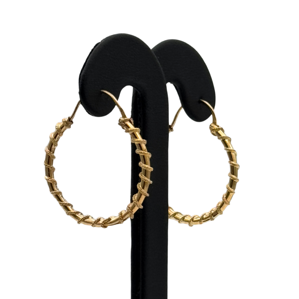Vintage 18K Yellow Gold Twisted Hoop Earrings