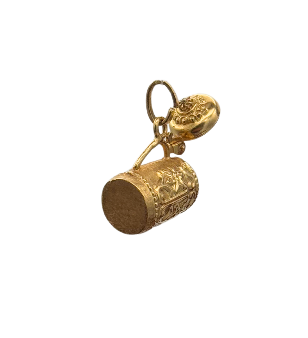Vintage 18K yellow gold hollow beer stein charm