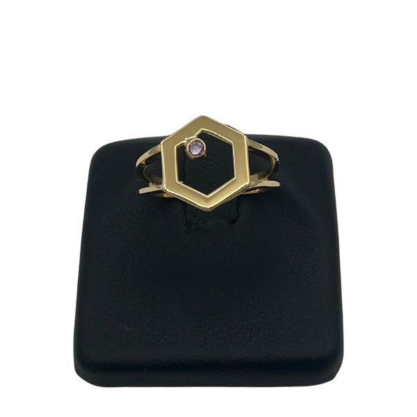 Vintage 18k Yellow Gold Hexagon Ring with Amethyst - daisy exclusive jewellers