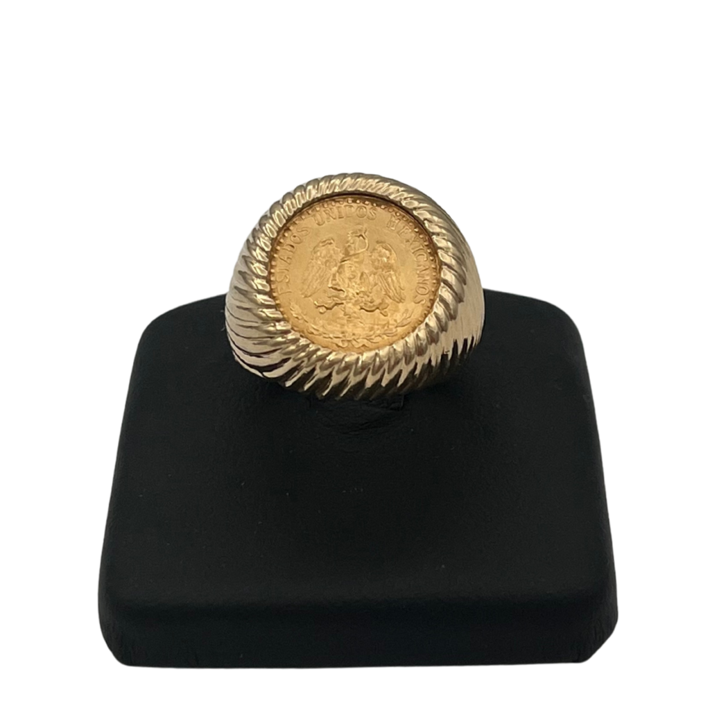 Vintage 21.6k 1945 Gold Dos Pesos Mexican Coin in 18k Yellow Gold Ring - daisy exclusive jewellers