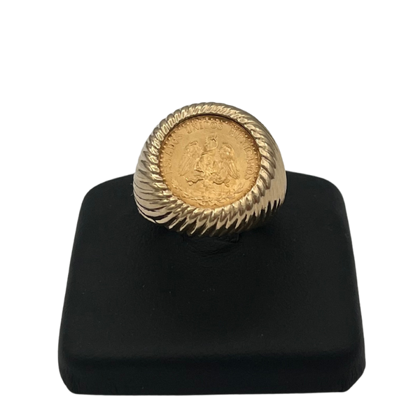 Vintage 21.6k 1945 Gold Dos Pesos Mexican Coin in 18k Yellow Gold Ring - daisy exclusive jewellers