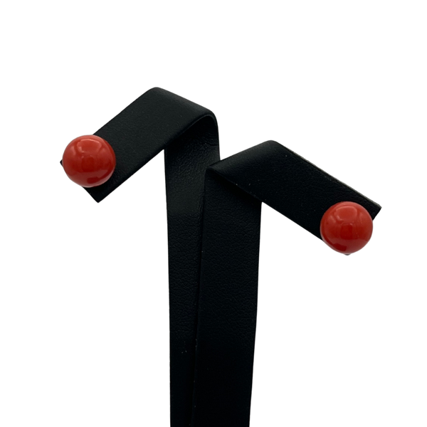 Vintage 9mm Round Mediterranean Red Coral Stud earrings in 18k white gold  - daisy exclusive jewellers