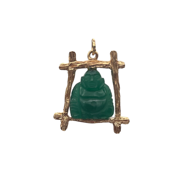 Vintage Green Quartz carved Buddha in 14k gold