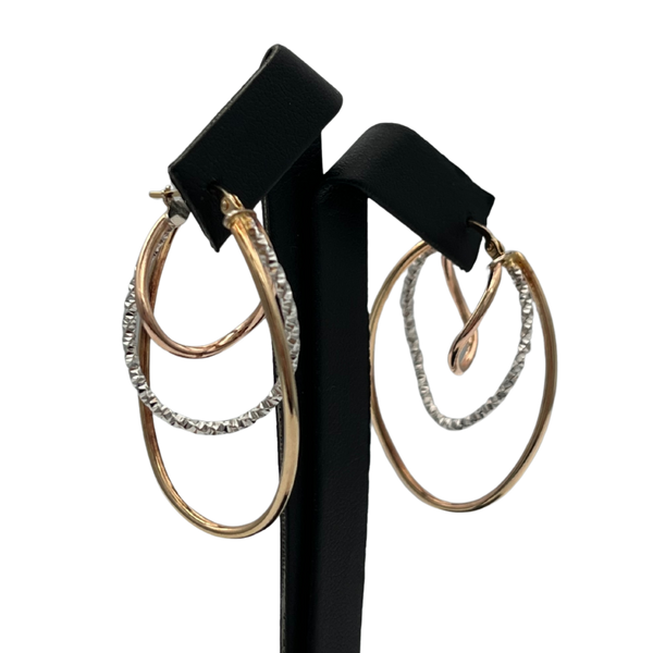 Vintage Italian Multi-Tone 14k Gold Twisted Three Tiered Hoop Earrings - daisy exclusive jewellers