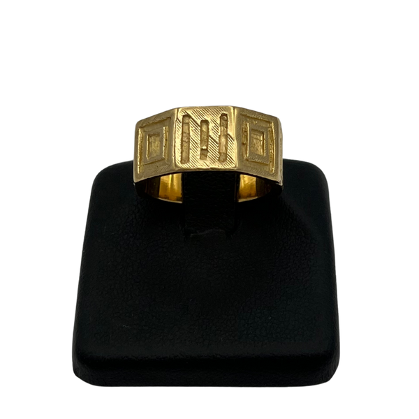 Vintage Solid 18k Yellow Gold Geometric Motif Hexagonal Ring - Daisy Exclusive jewellers