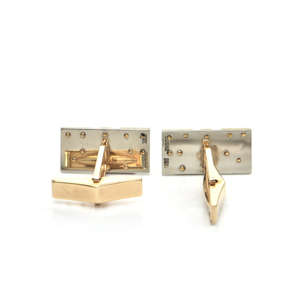 Vintage Lucas 14K and 18K White and Yellow Gold Cufflink with Geometric Design + Montreal Estate Jewelers