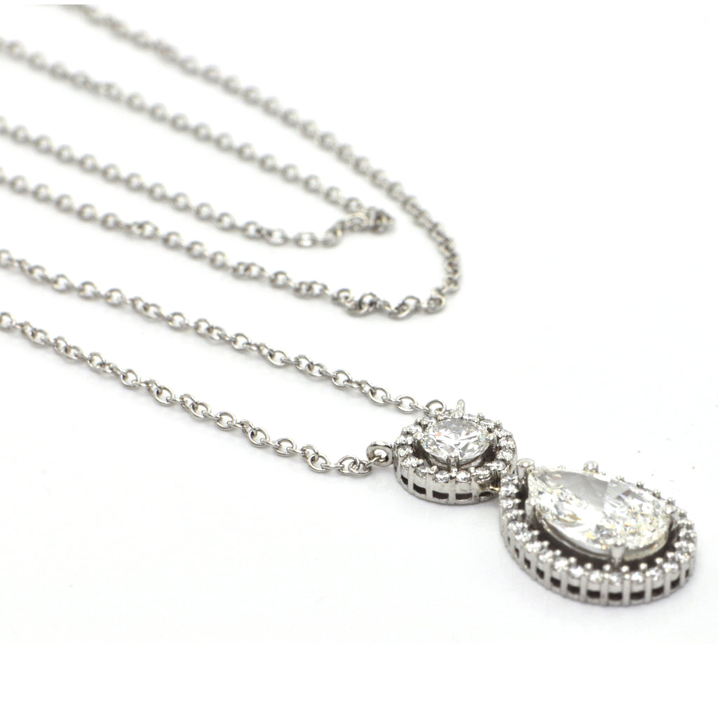 Pear Shaped Diamond Halo Pendant Necklace + Montreal Estate Jewelry