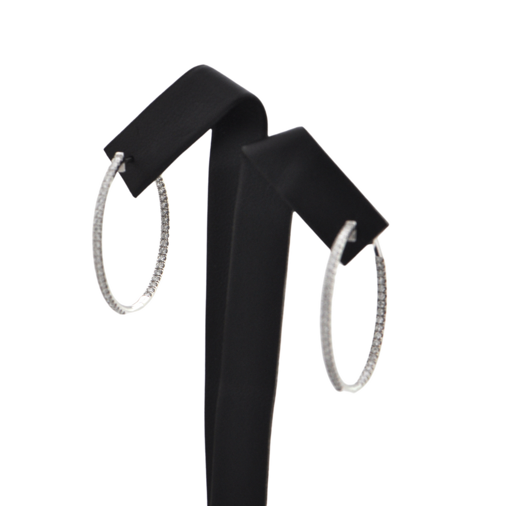 18K White Gold Diamond Large Round Hoop Earrings + Montreal Estate Jewelers