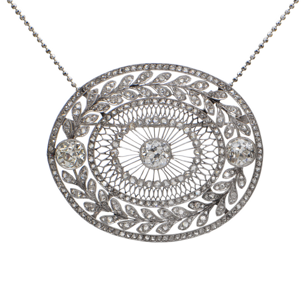 Antique Belle-Époque Diamond and Platinum Brooch/Pendant + Montreal Estate Jewelers