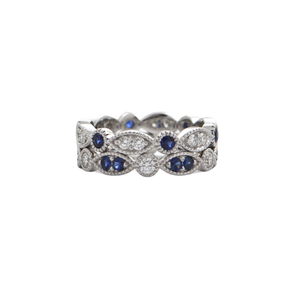 Daisy Exclusive 18K White Gold Sapphire and Diamond Eternity Band + Montreal Estate Jewelers